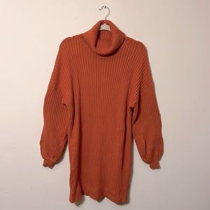 Turtleneck Long Lantern Sleeve Oversized Sweater Dress